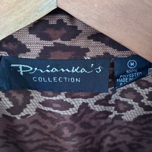 Brown 100% Polyester Leopard Print Button-Up Shirt Sz Medium - Picture 2 of 4